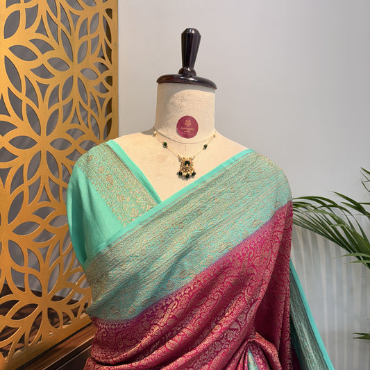 Pink Banarasi Pure Crepe Brocade Saree