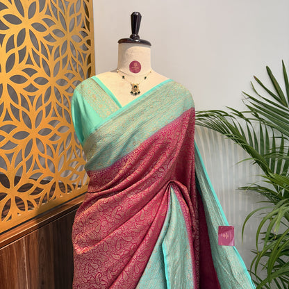 Pink Banarasi Pure Crepe Brocade Saree