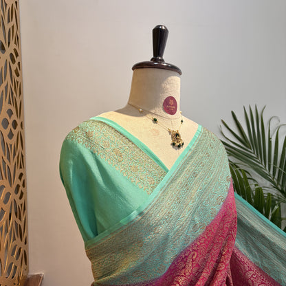 Pink Banarasi Pure Crepe Brocade Saree