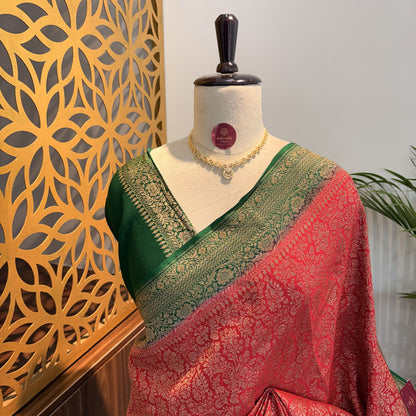 Red Banarasi Pure Crepe Brocade Saree