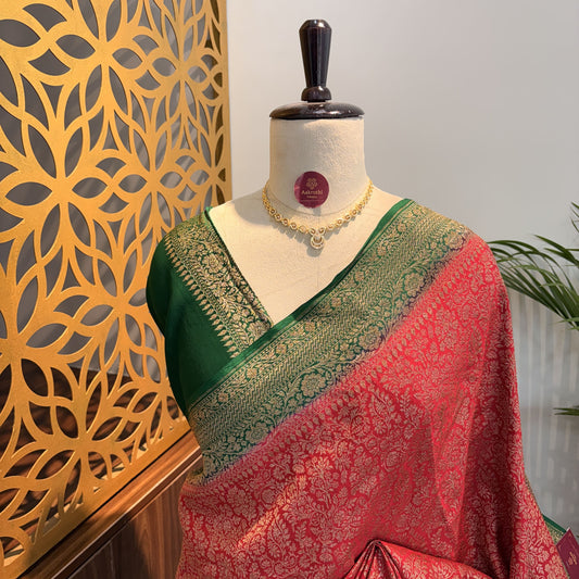 Red Banarasi Pure Crepe Brocade Saree