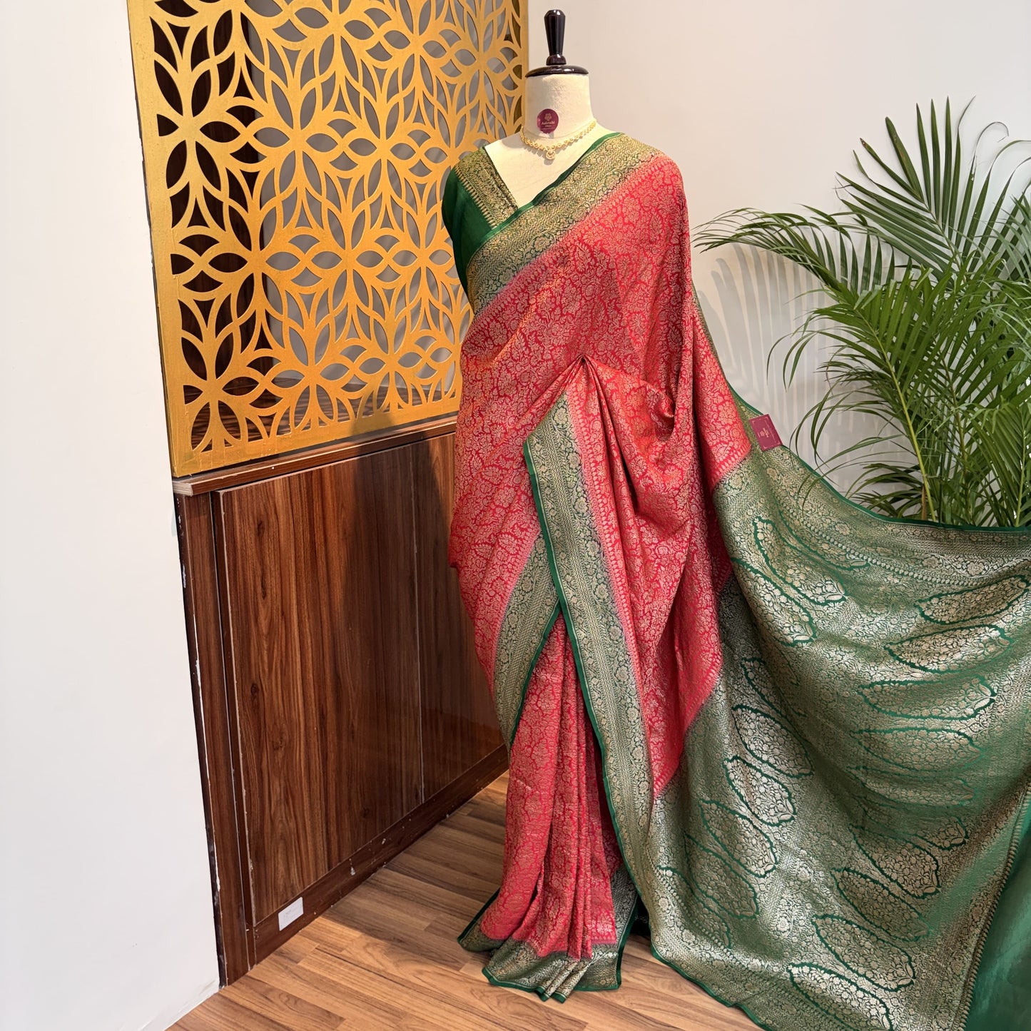 Red Banarasi Pure Crepe Brocade Saree
