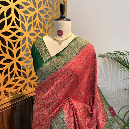 Red Banarasi Pure Crepe Brocade Saree