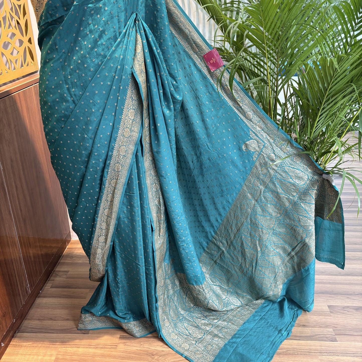 Rama Green Banarasi Pure Crepe Saree