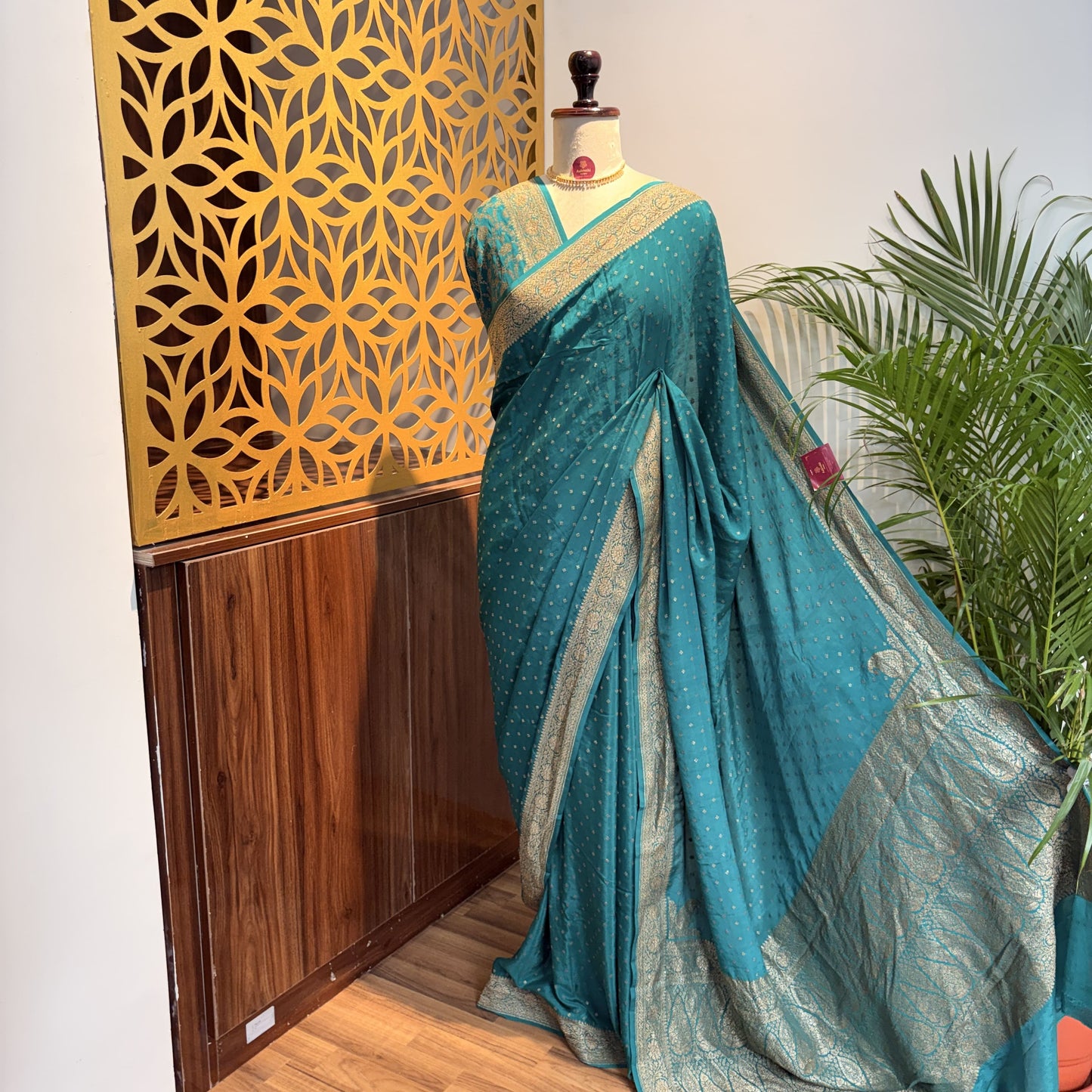 Rama Green Banarasi Pure Crepe Saree