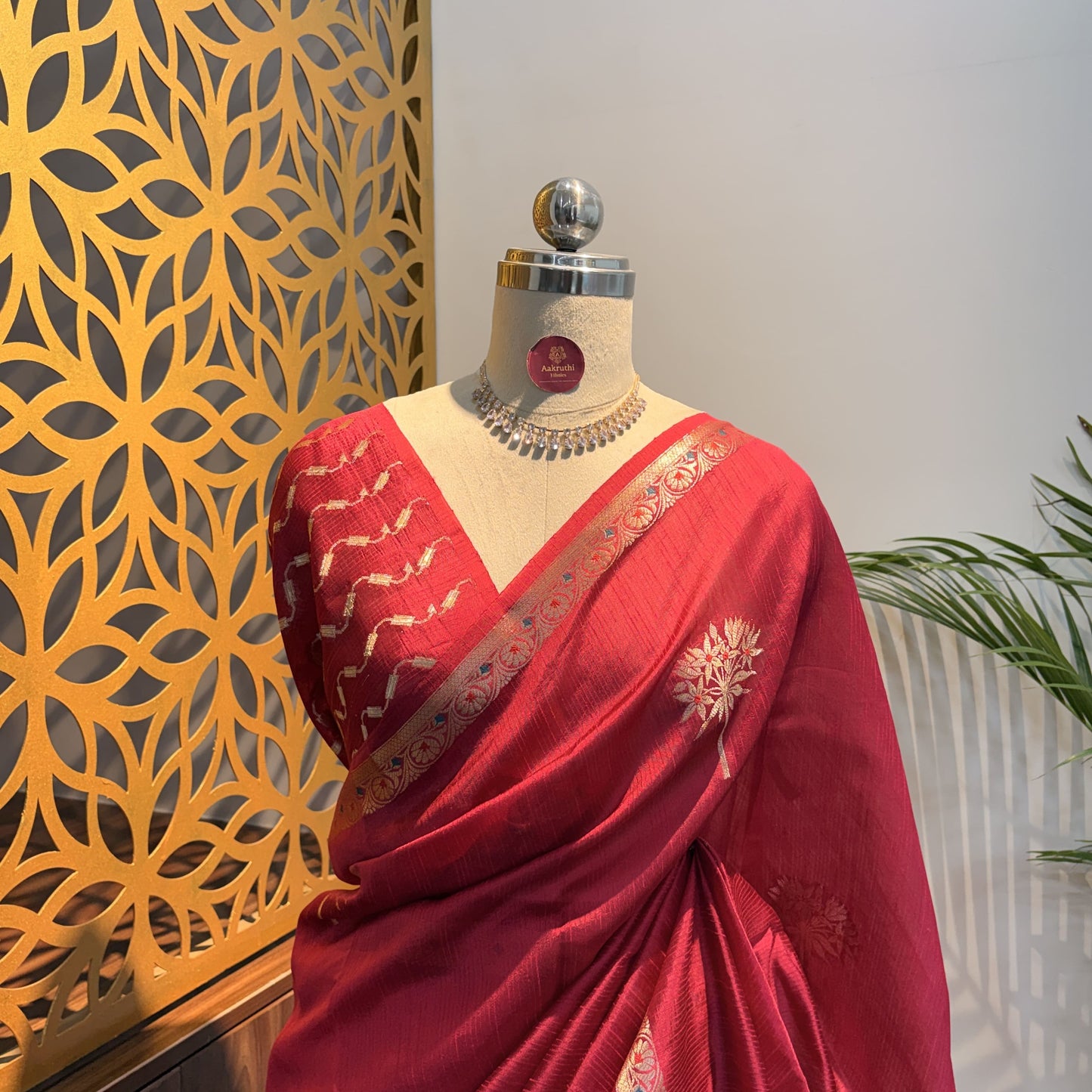 Red Semi Raw Silk Banarasi Saree