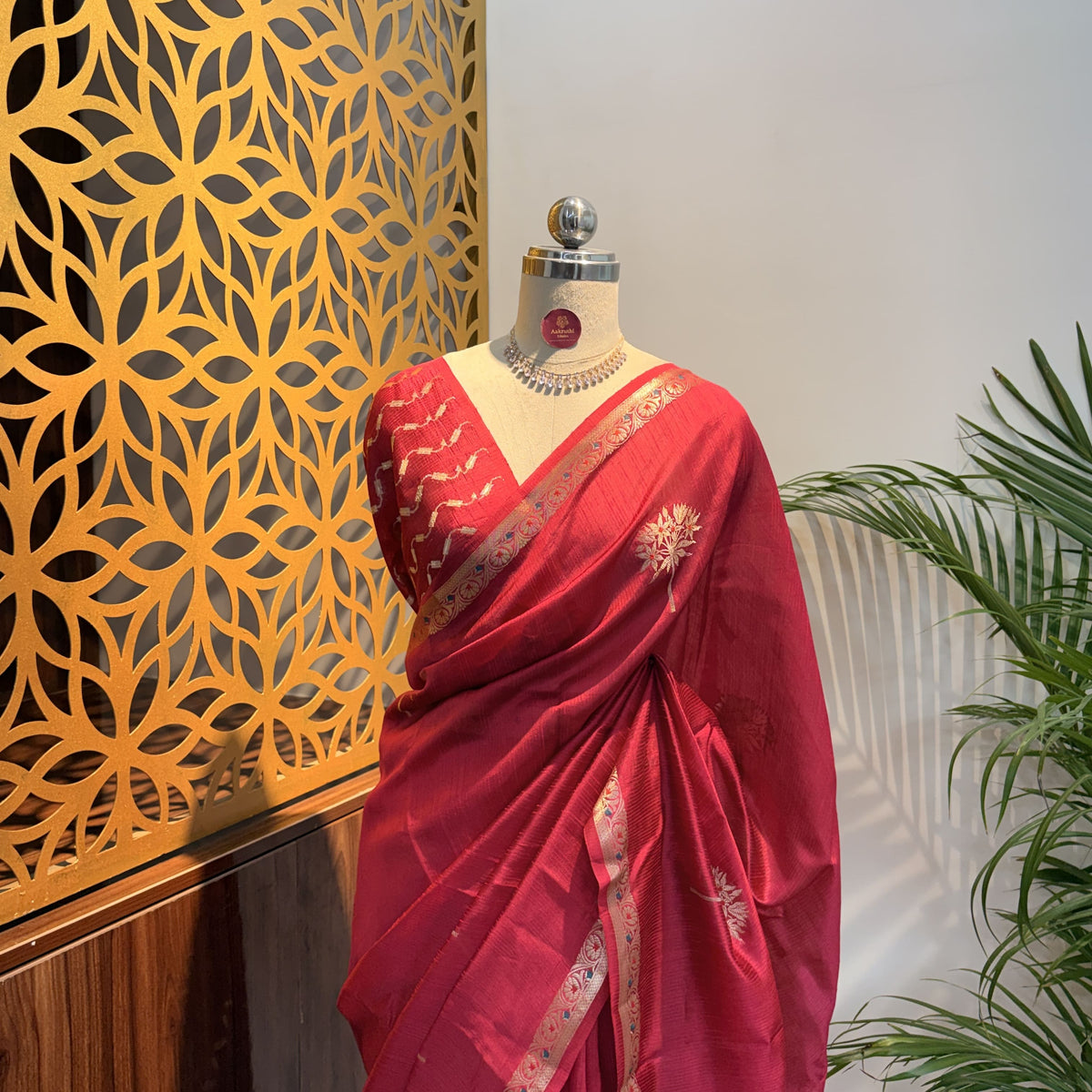 Red Semi Raw Silk Banarasi Saree