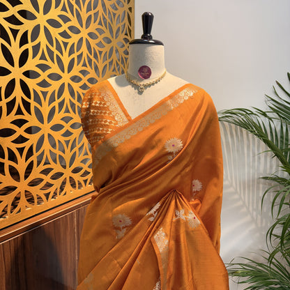 Yellow Semi Raw Silk Banarasi Saree