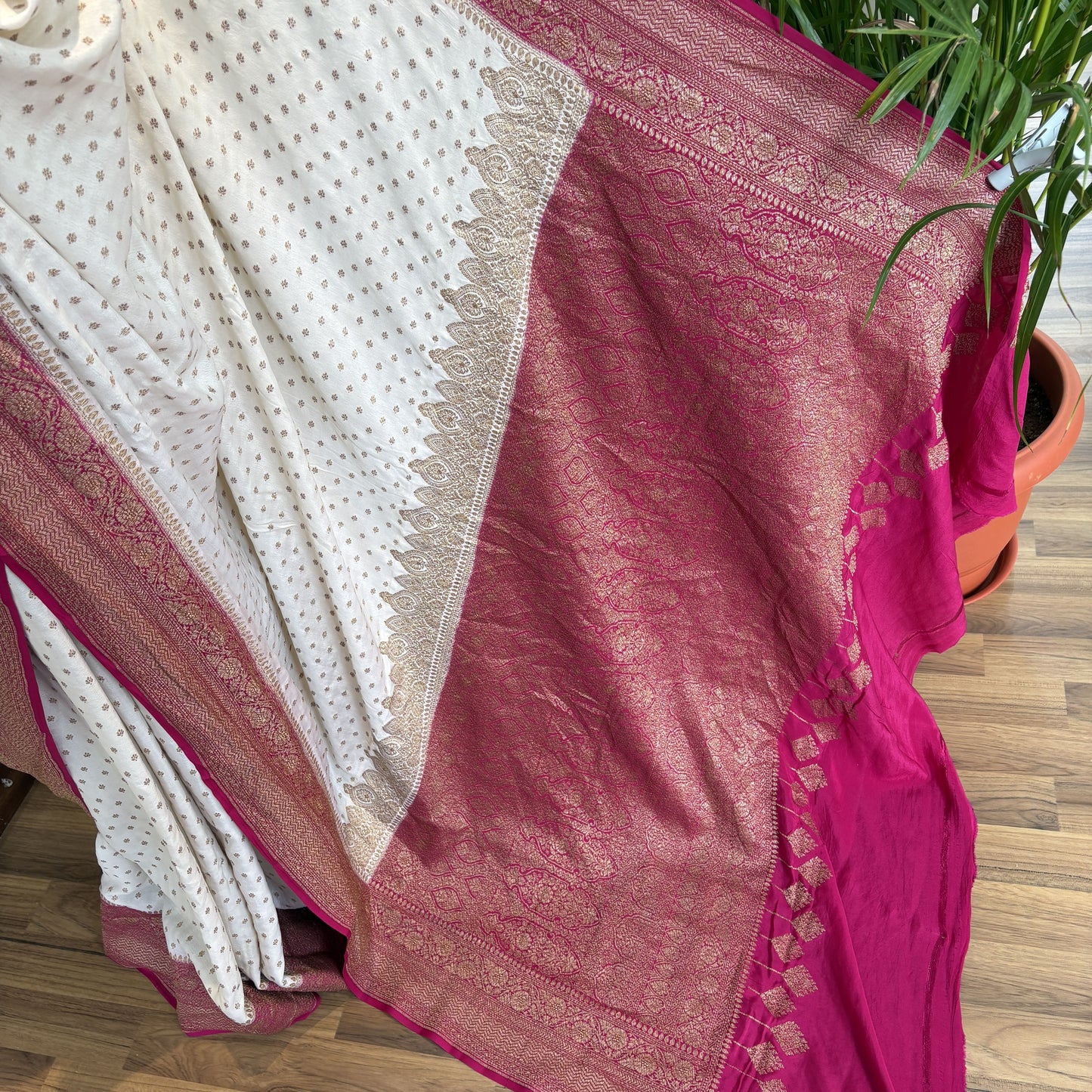 Cream Banarasi Pure Crepe Saree
