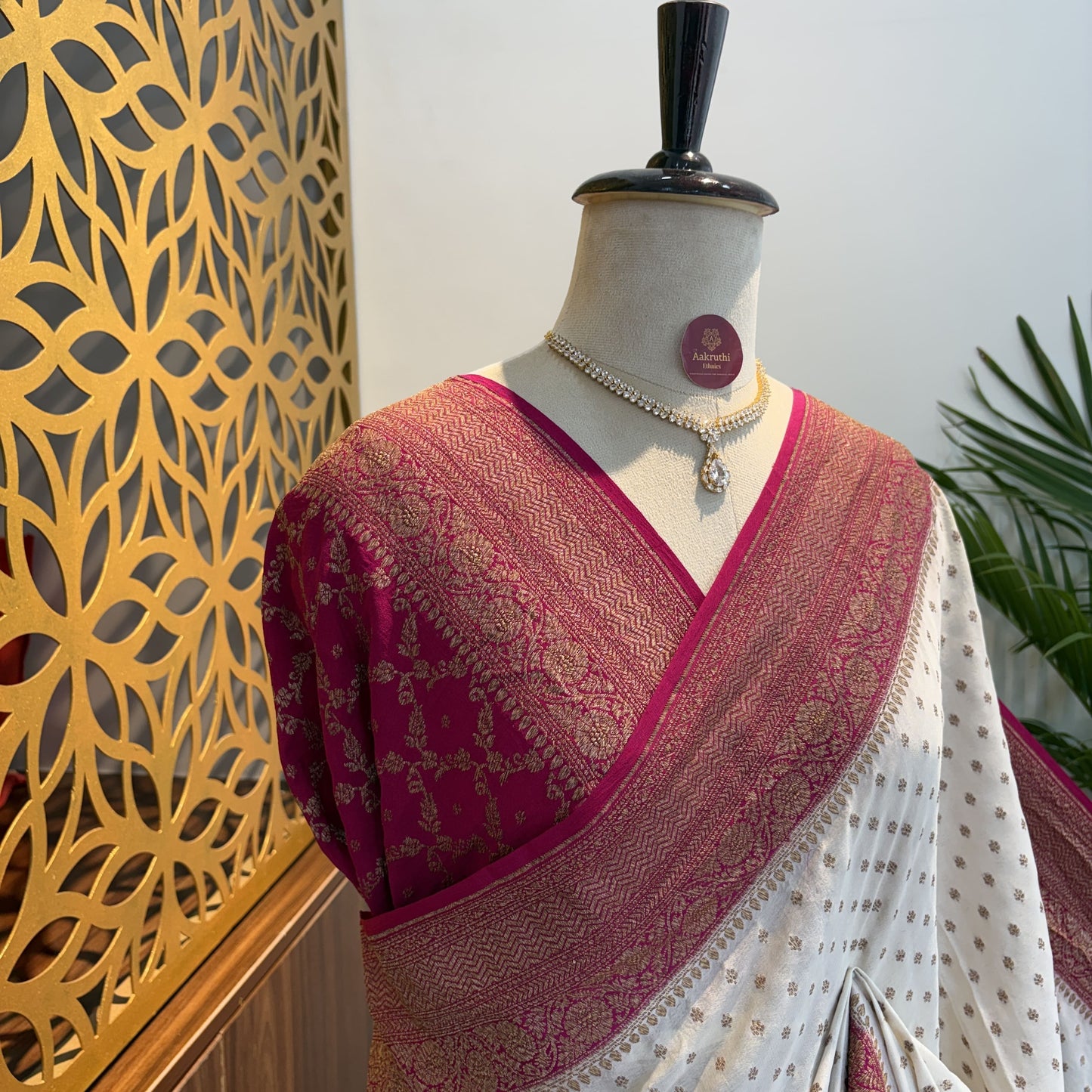 Cream Banarasi Pure Crepe Saree