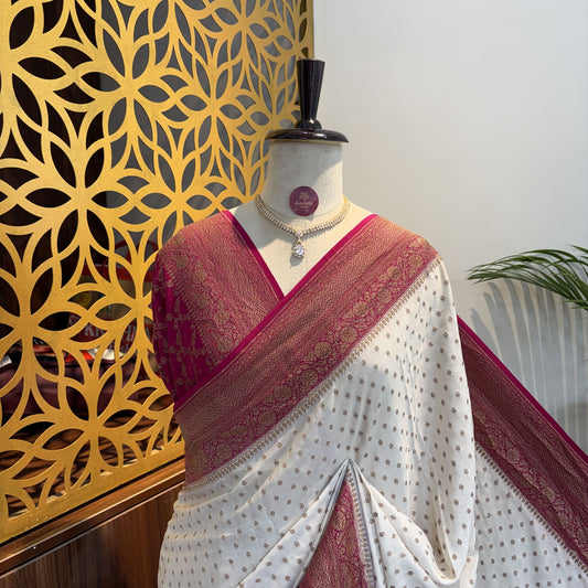Cream Banarasi Pure Crepe Saree