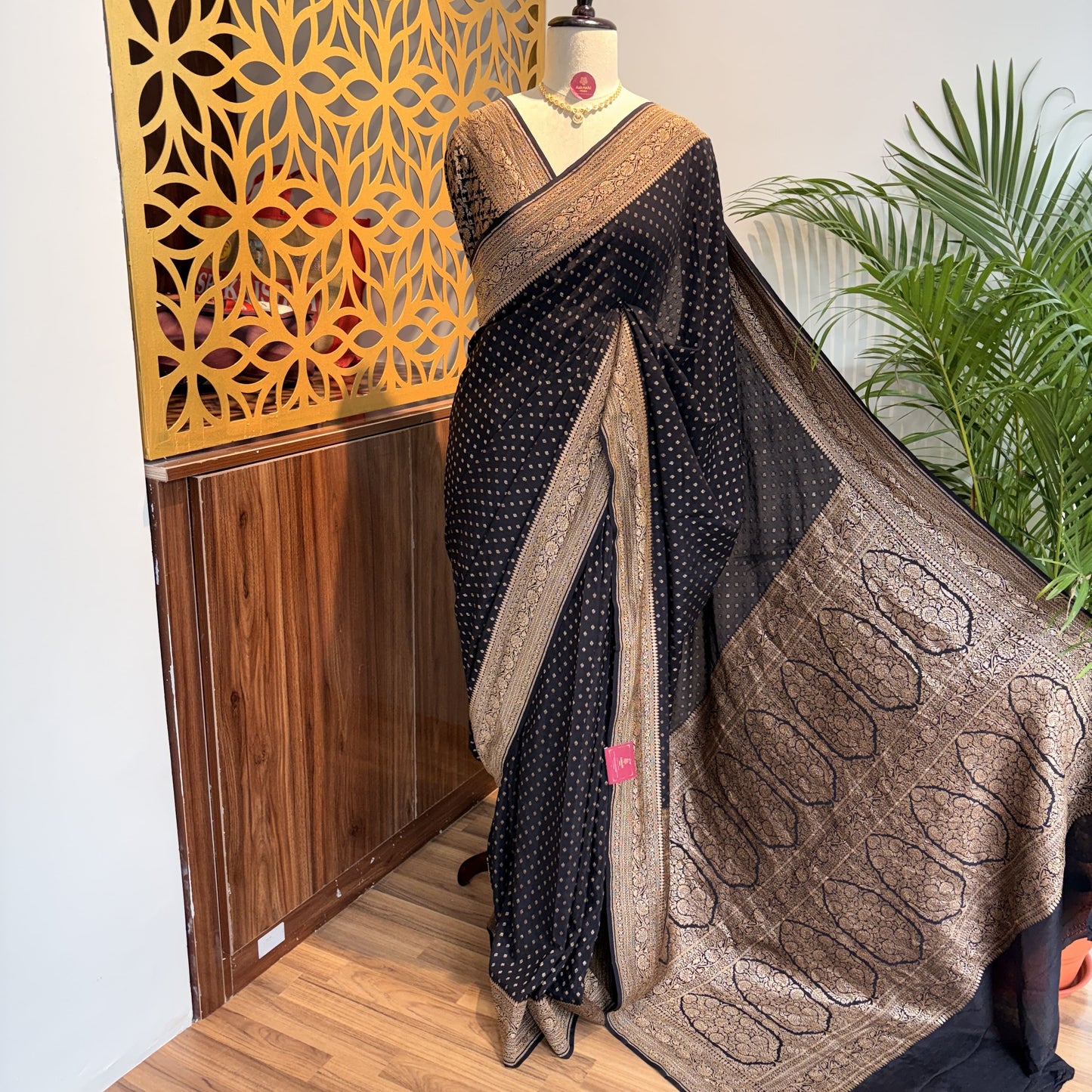 Black Banarasi Pure Crepe Saree
