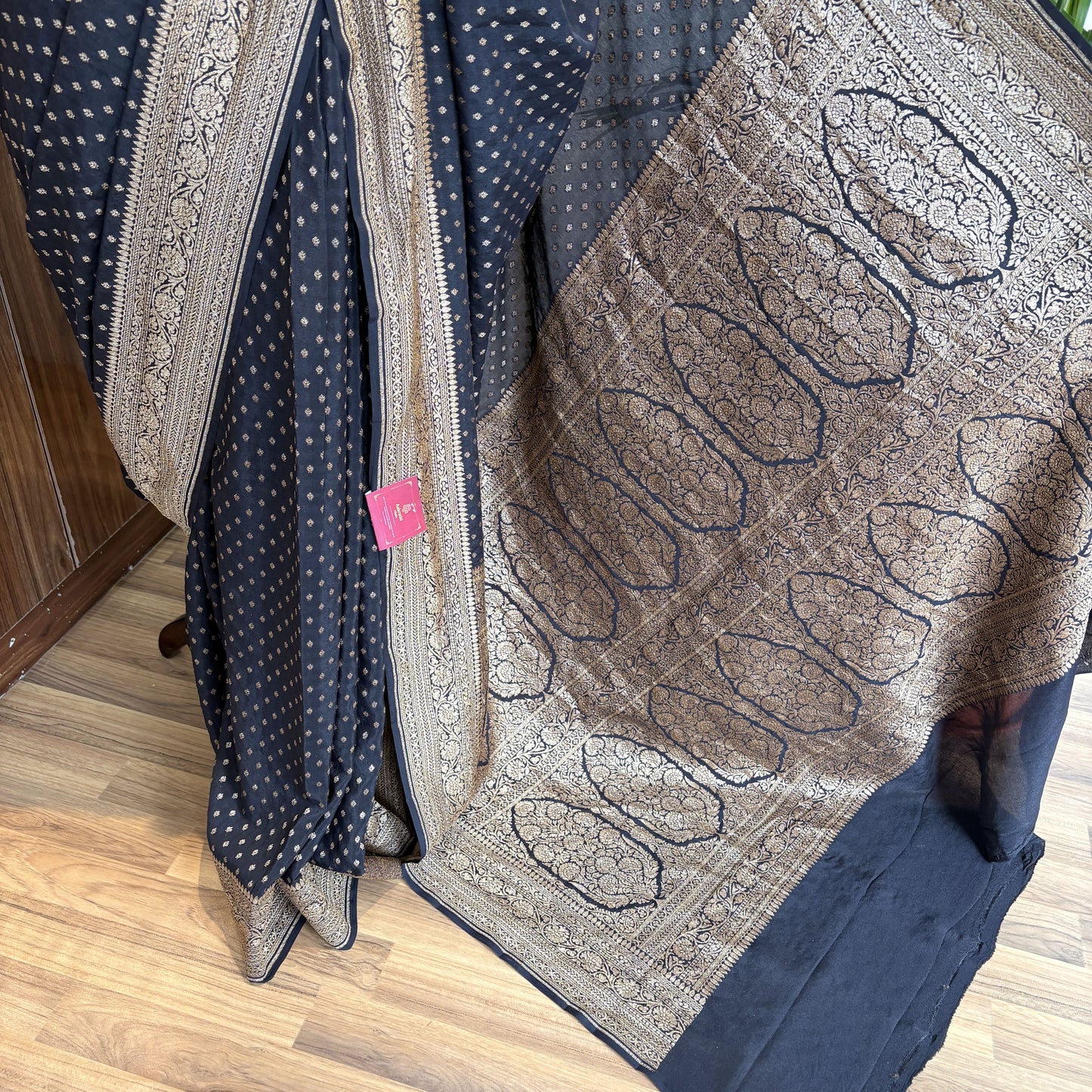 Black Banarasi Pure Crepe Saree