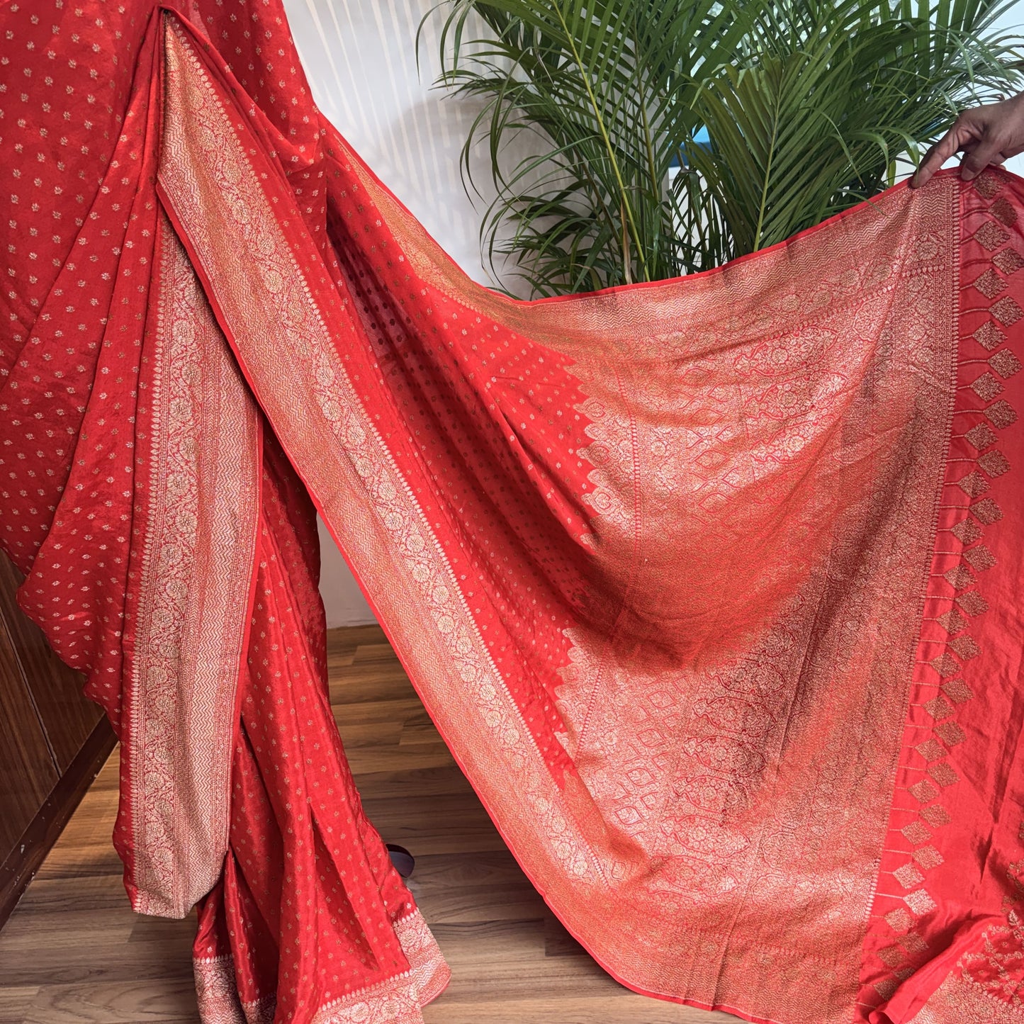 Orange Banarasi Pure Crepe Saree