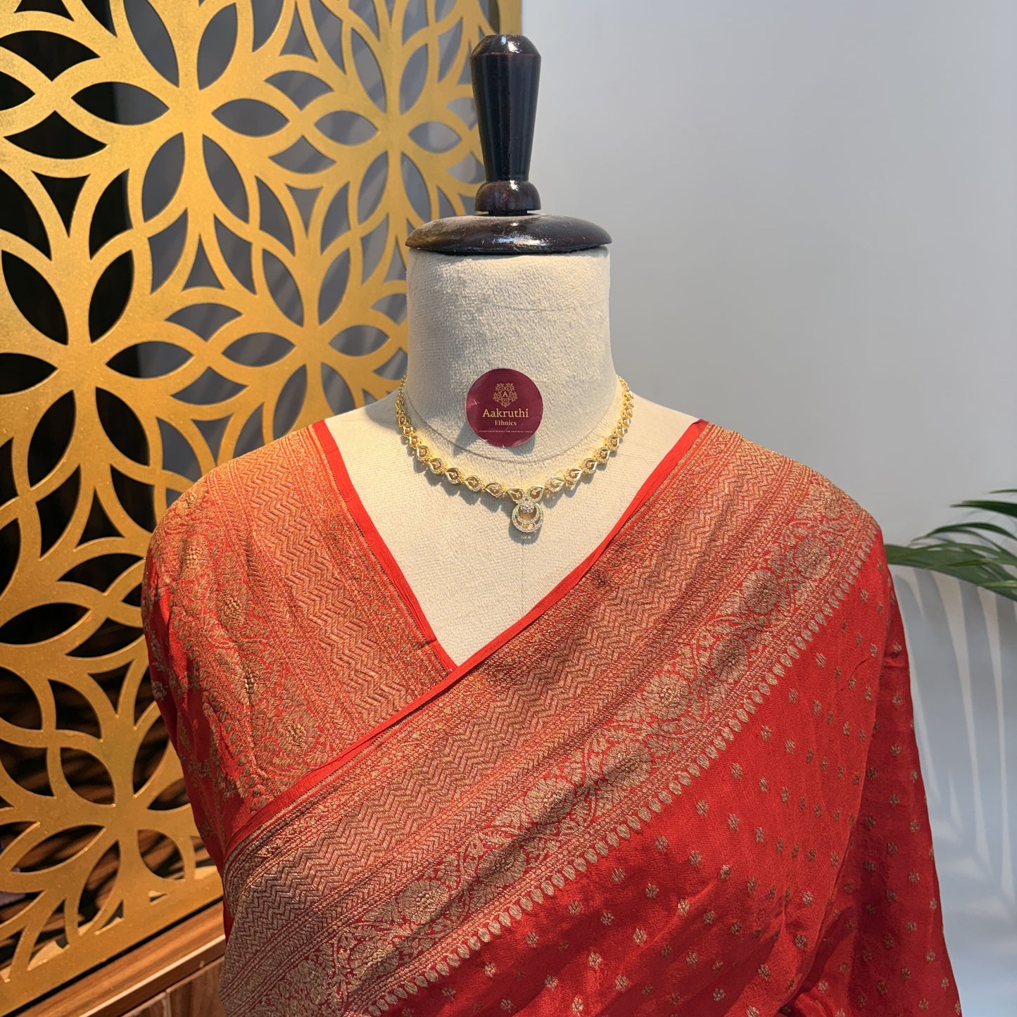 Orange Banarasi Pure Crepe Saree