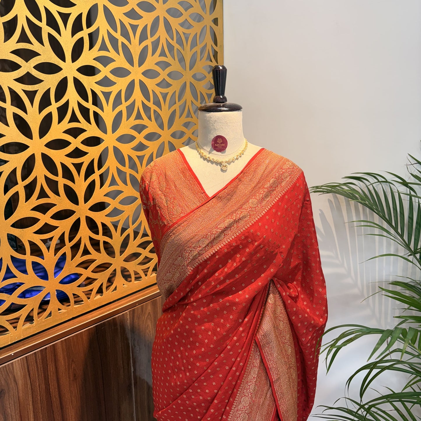 Orange Banarasi Pure Crepe Saree