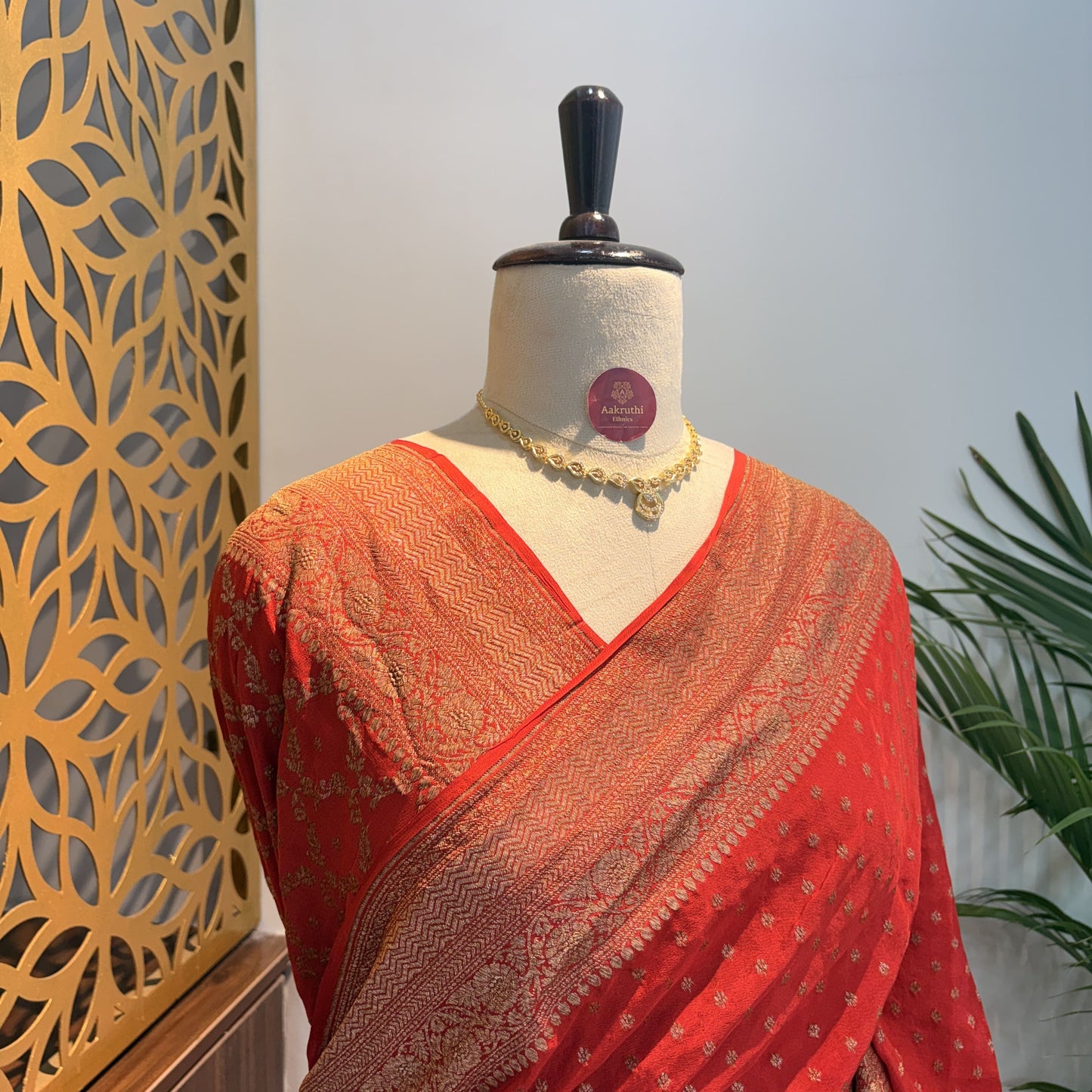 Orange Banarasi Pure Crepe Saree