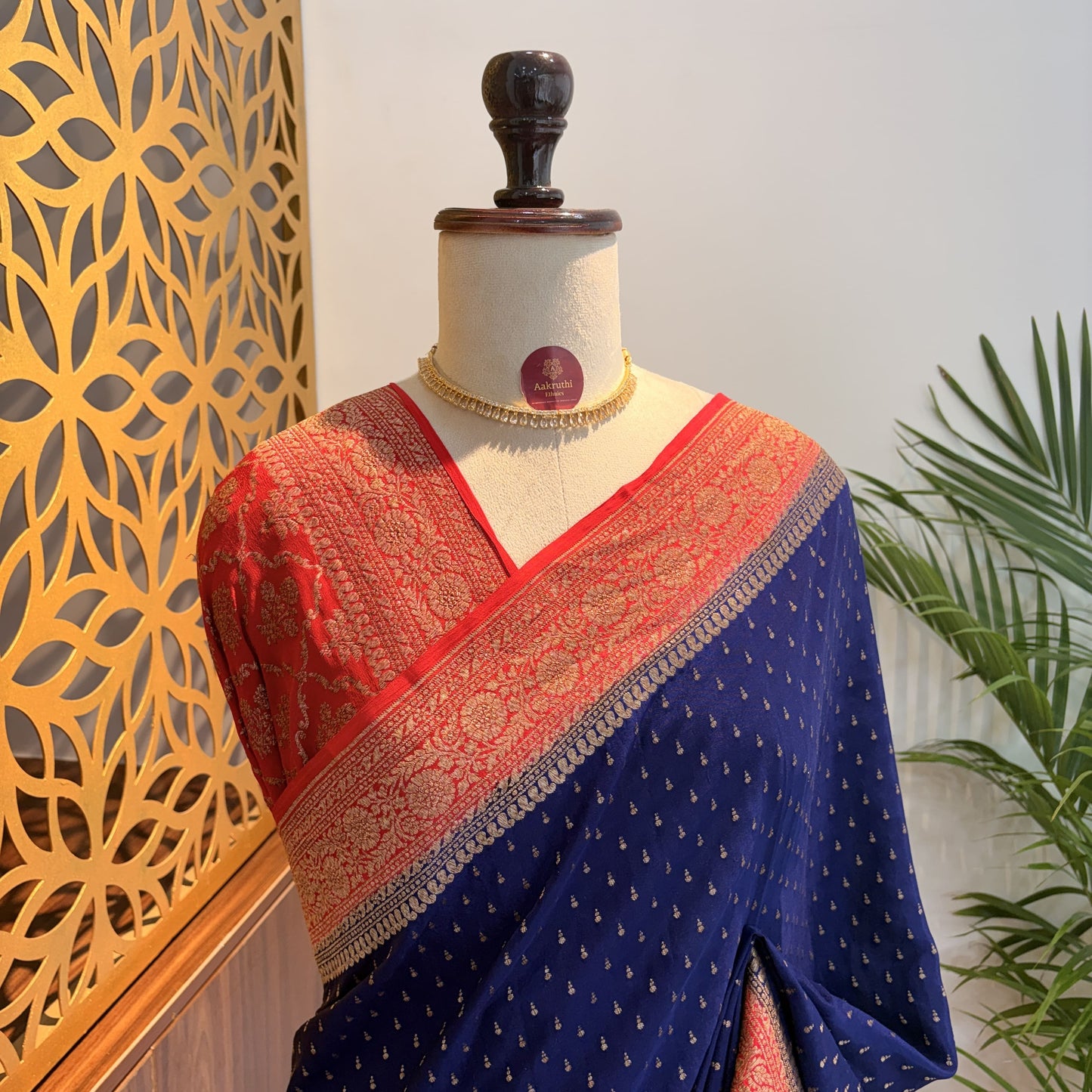 Navy Blue Banarasi Pure Crepe Saree