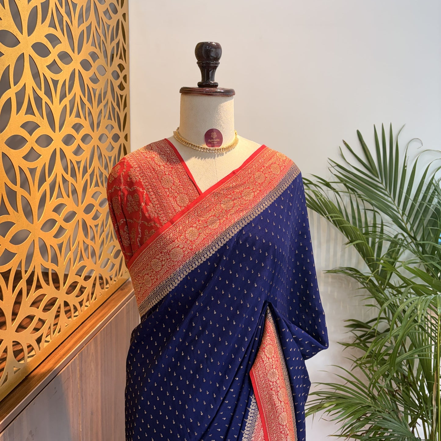 Navy Blue Banarasi Pure Crepe Saree