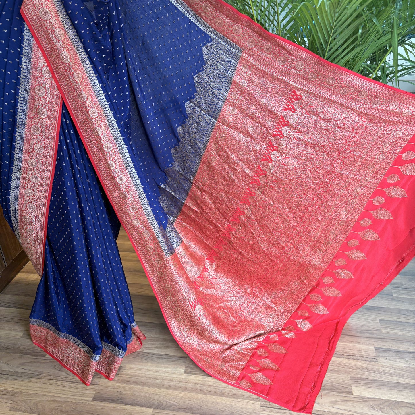 Navy Blue Banarasi Pure Crepe Saree
