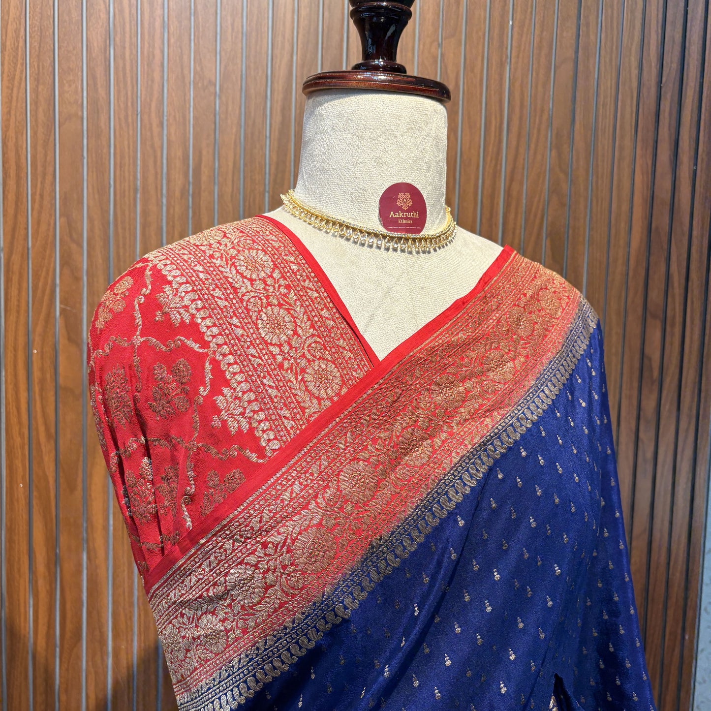Navy Blue Banarasi Pure Crepe Saree