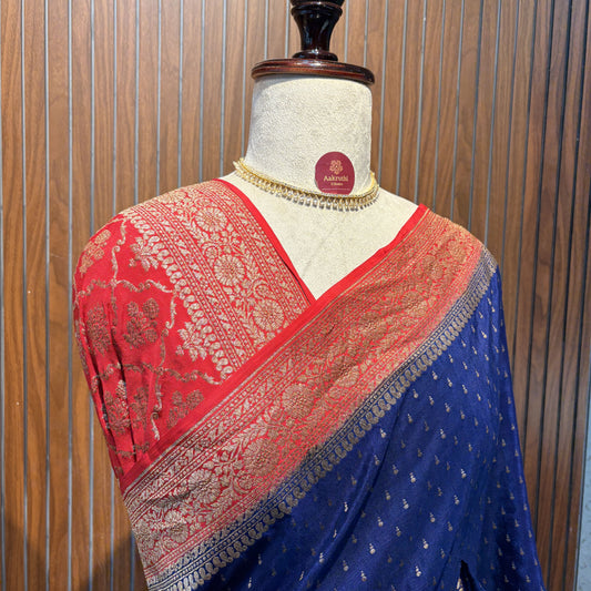Navy Blue Banarasi Pure Crepe Saree