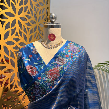Blue Pure Tissue Embroidered Saree