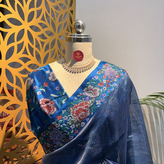 Blue Pure Tissue Embroidered Saree