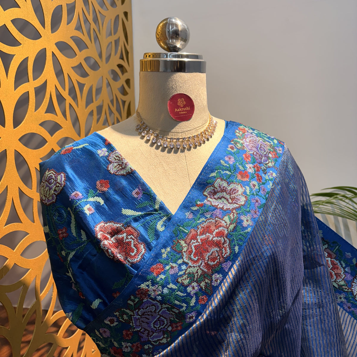 Blue Pure Tissue Embroidered Saree