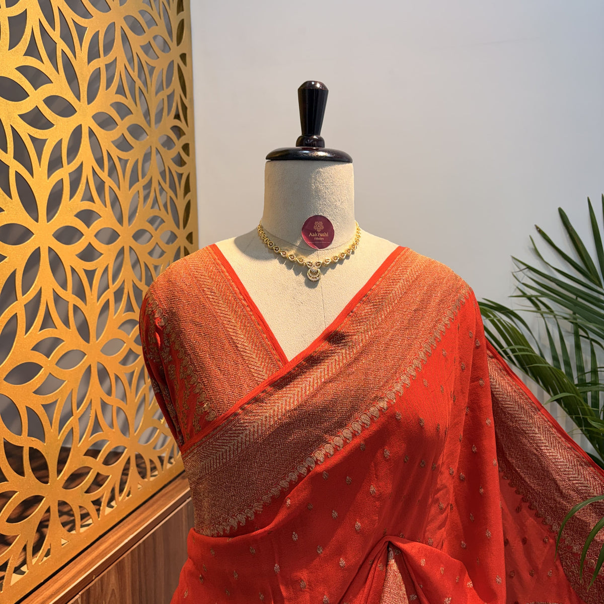 Orange Banarasi Pure Crepe Saree