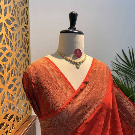 Orange Banarasi Pure Crepe Saree