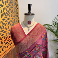 Mauve Embroidered Banarasi Pure Crepe Saree
