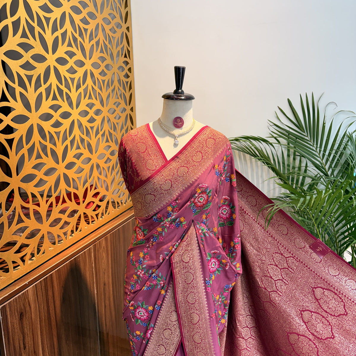 Mauve Embroidered Banarasi Pure Crepe Saree
