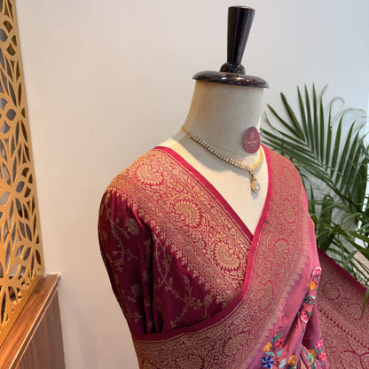 Mauve Embroidered Banarasi Pure Crepe Saree