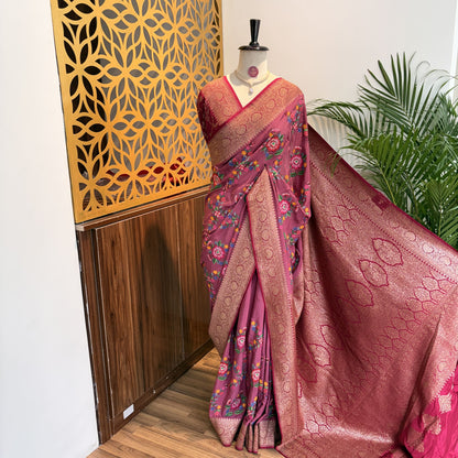 Mauve Embroidered Banarasi Pure Crepe Saree