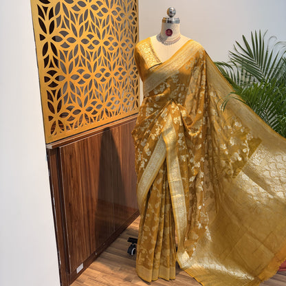 Yellow Semi Khaddi Georgette Saree