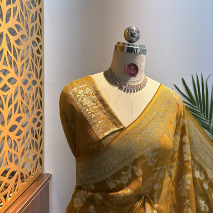 Yellow Semi Khaddi Georgette Saree