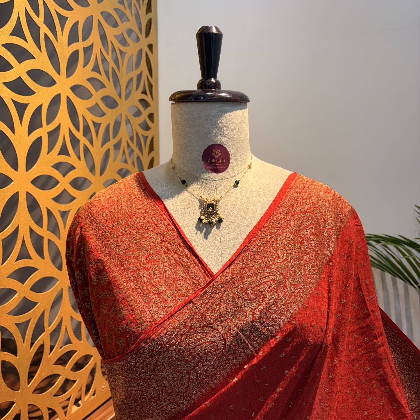 Orange Banarasi Pure Crepe Saree