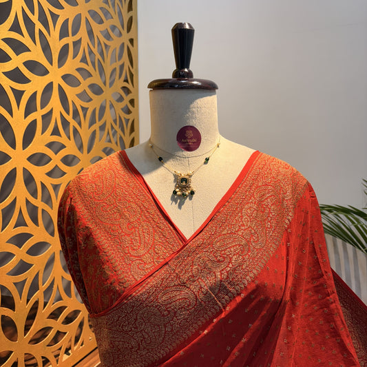 Orange Banarasi Pure Crepe Saree