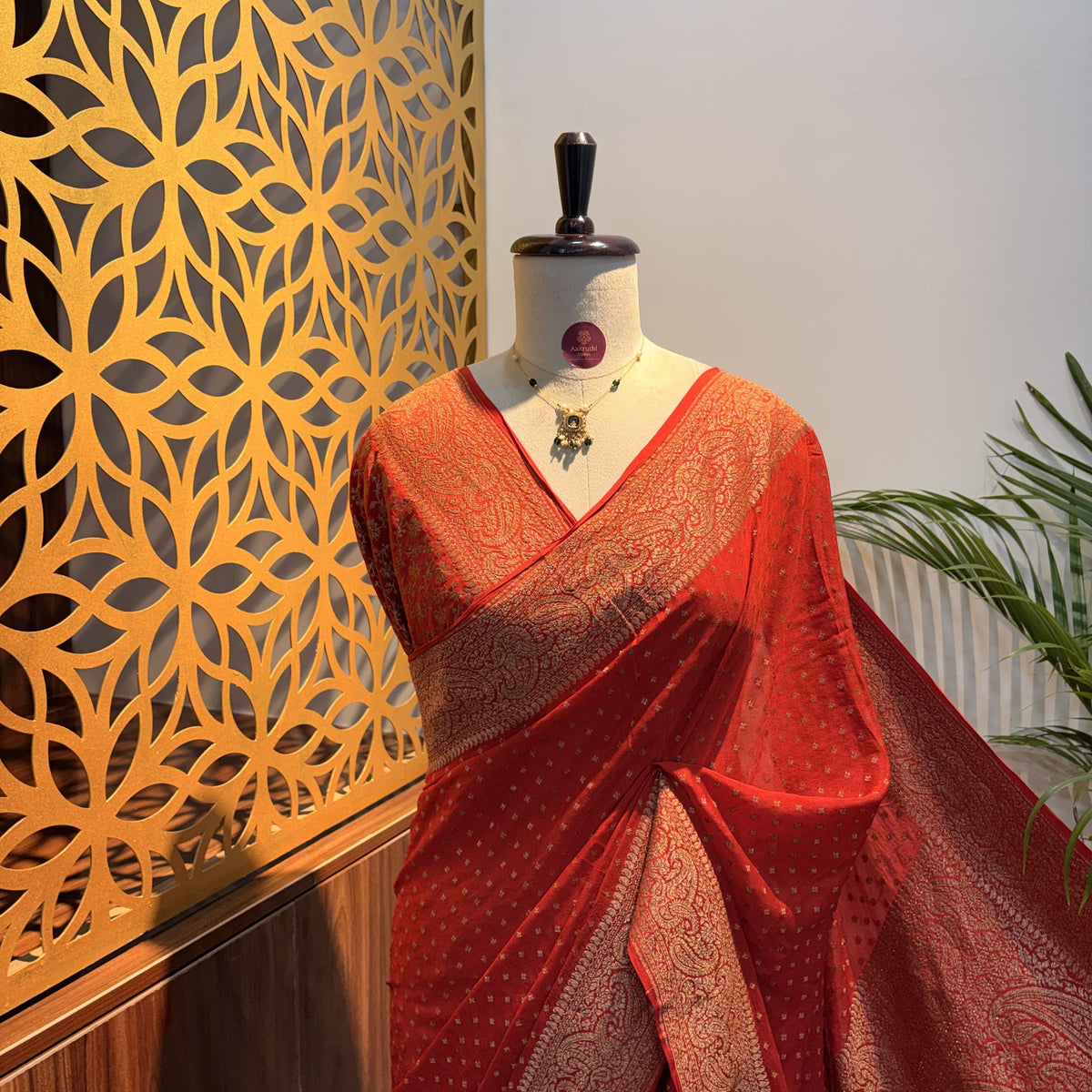 Orange Banarasi Pure Crepe Saree