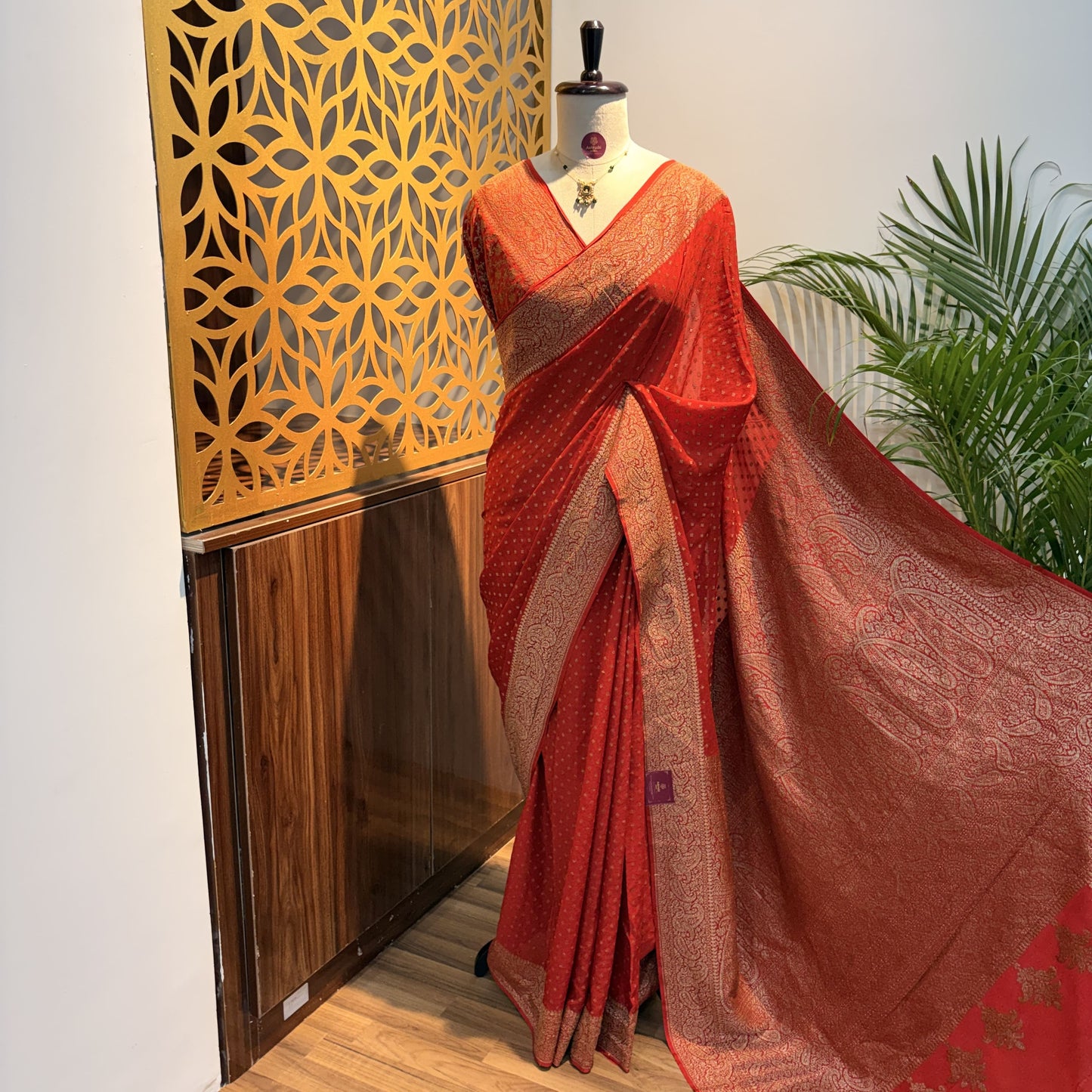 Orange Banarasi Pure Crepe Saree