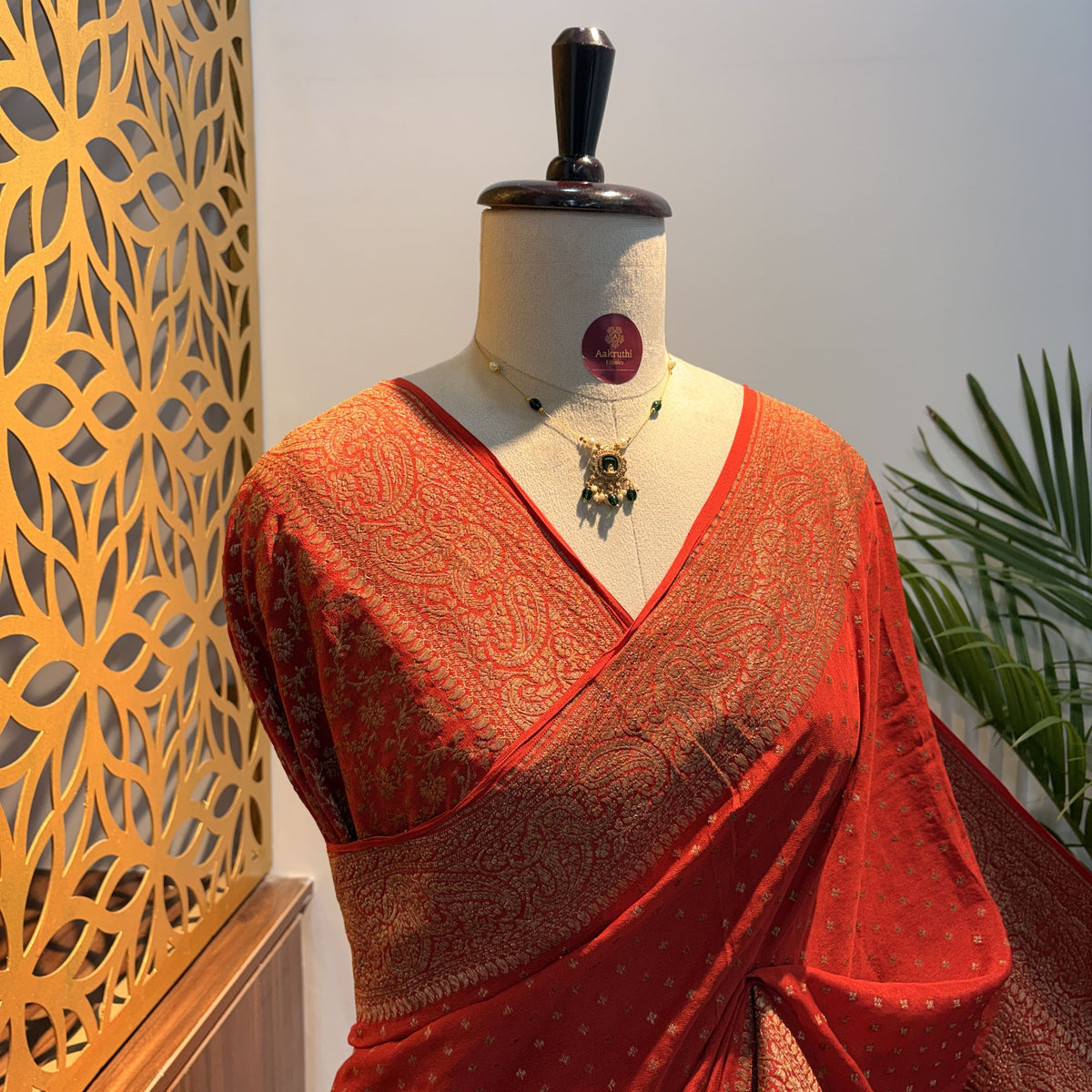 Orange Banarasi Pure Crepe Saree