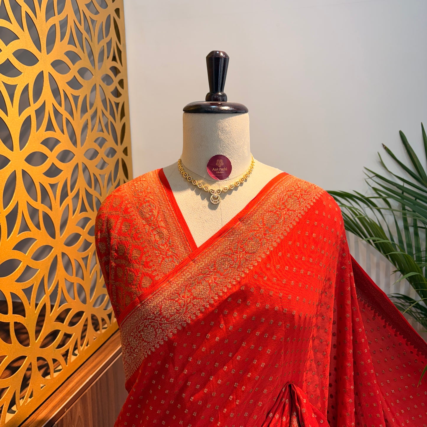 Orange Banarasi Pure Crepe Saree