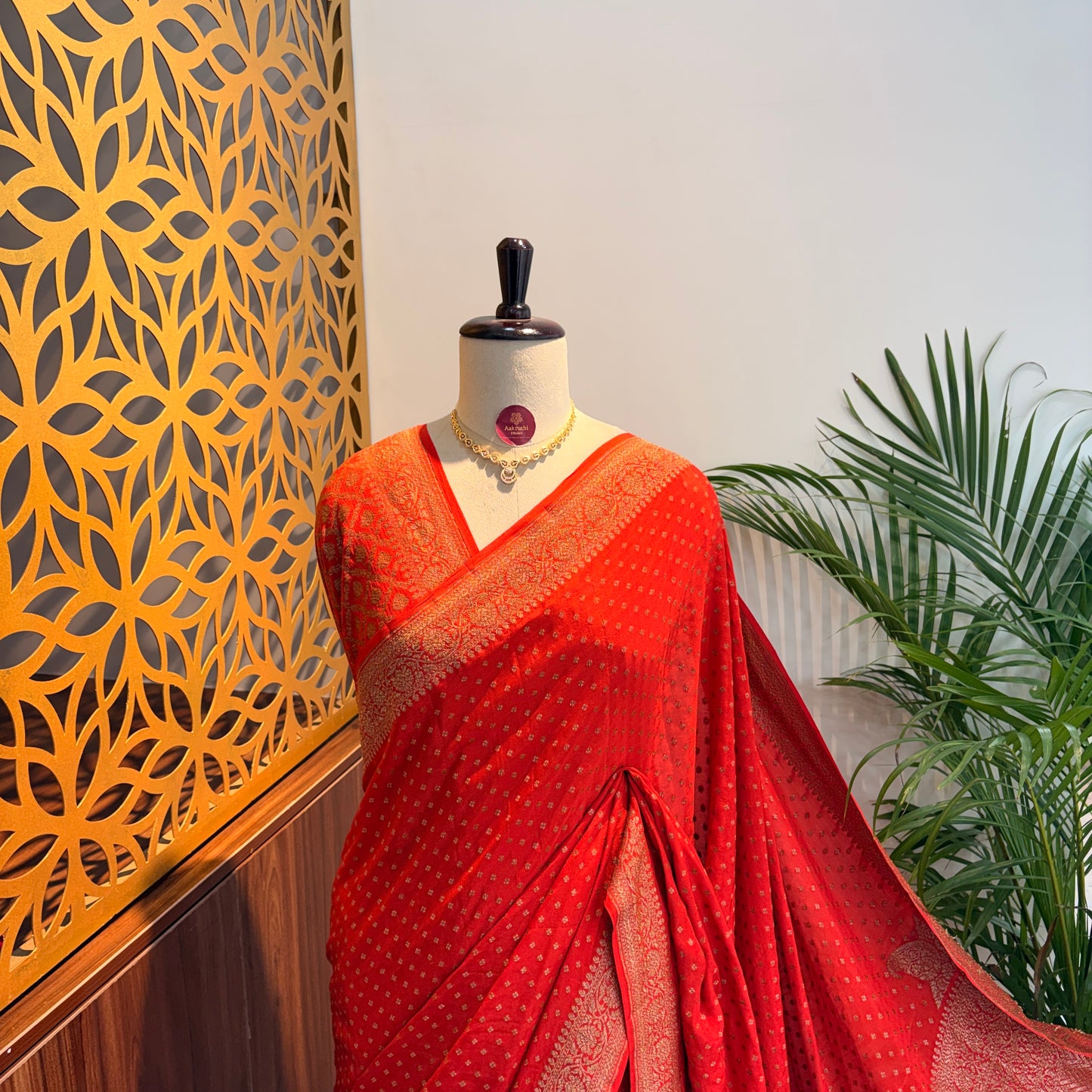 Orange Banarasi Pure Crepe Saree