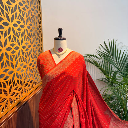 Orange Banarasi Pure Crepe Saree