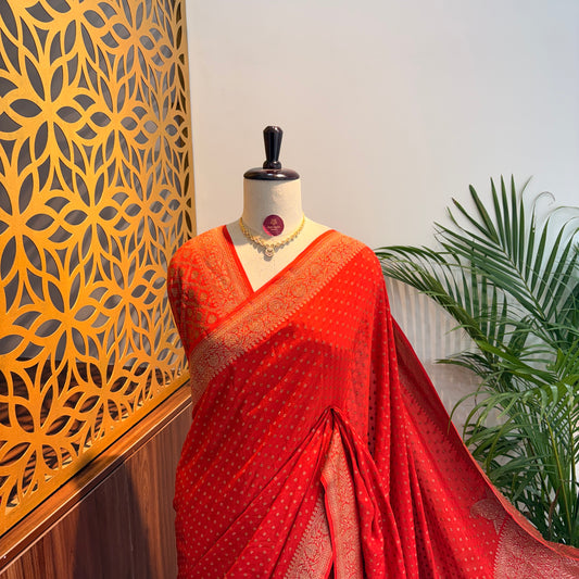 Orange Banarasi Pure Crepe Saree