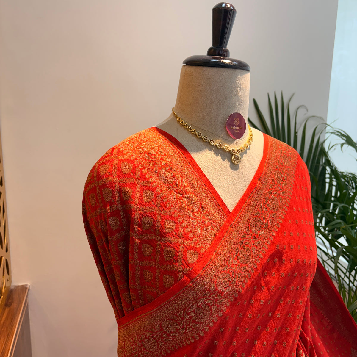 Orange Banarasi Pure Crepe Saree