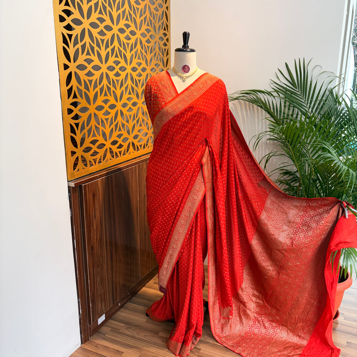 Orange Banarasi Pure Crepe Saree