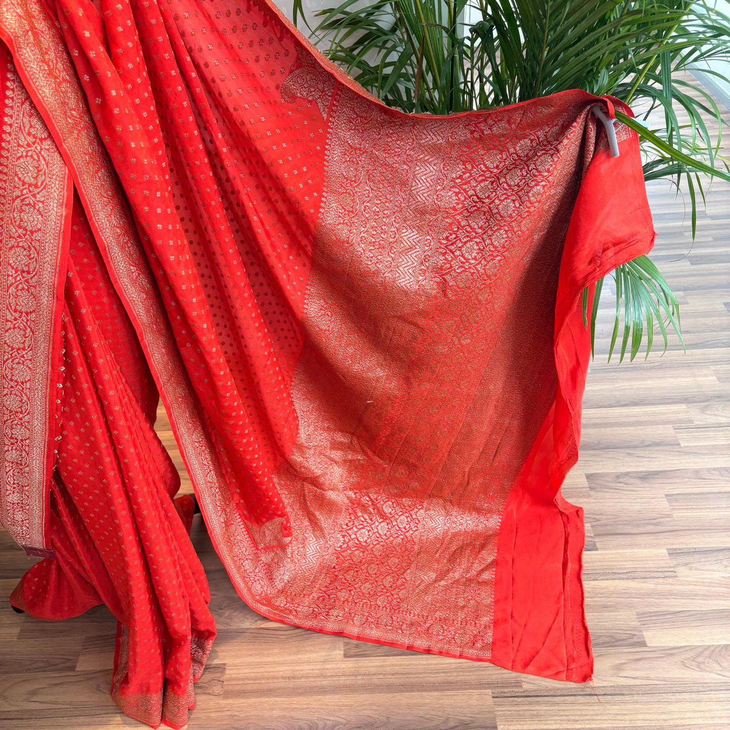 Orange Banarasi Pure Crepe Saree