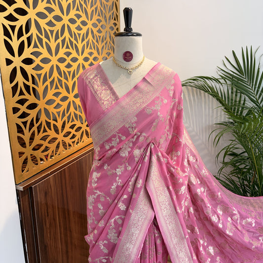 Pink Semi Khaddi Georgette Saree